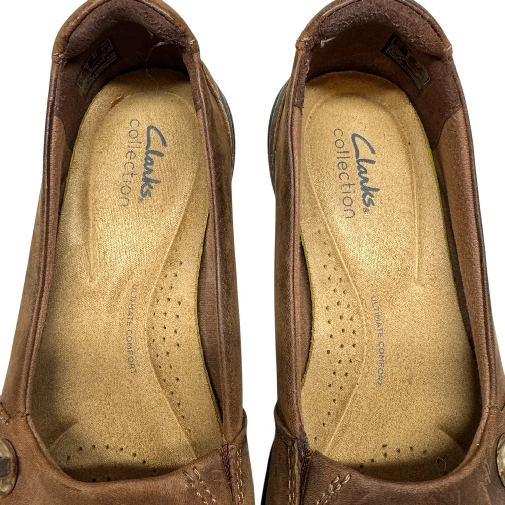 Clarks Roseville Sky Brown Leather Slip-On Loafers Shoes Womens 8 career office - Picture 10 of 15